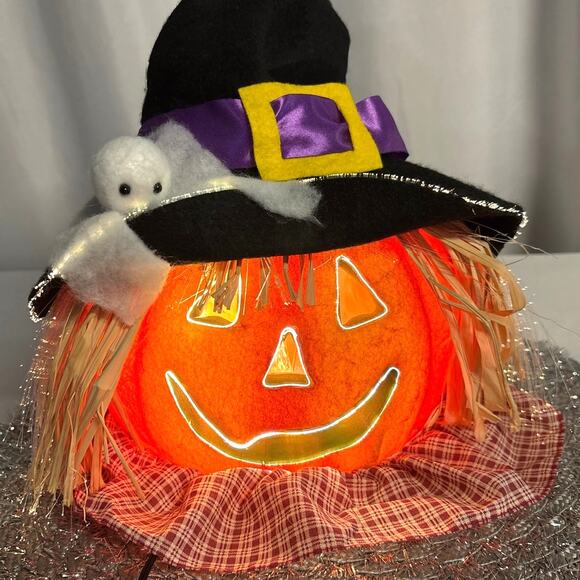 Halloween Fiber Optic Color Changing Scarecrow Jack O’Lantern Pumpkin with Ghost - Picture 1 of 8